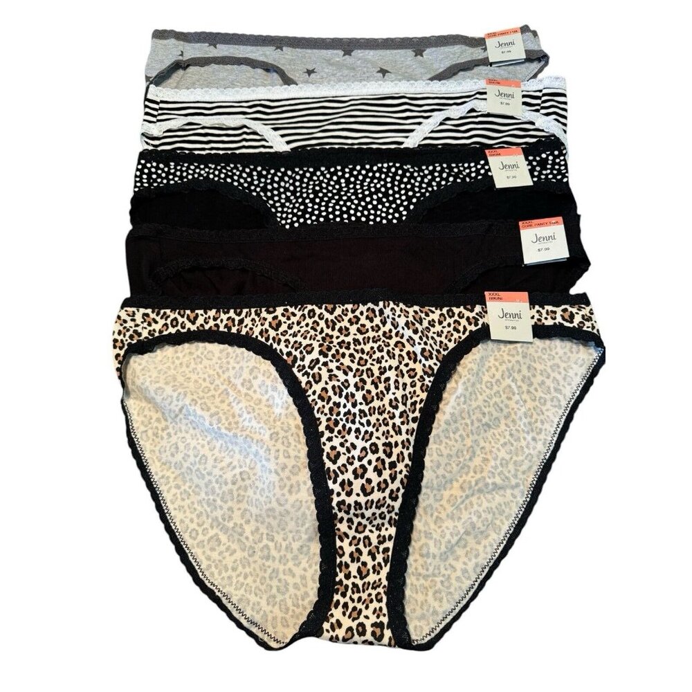 Lot of 5 Jenni Women's Sz 3XL Lace Trim Cotton Bikini Panties Underwear